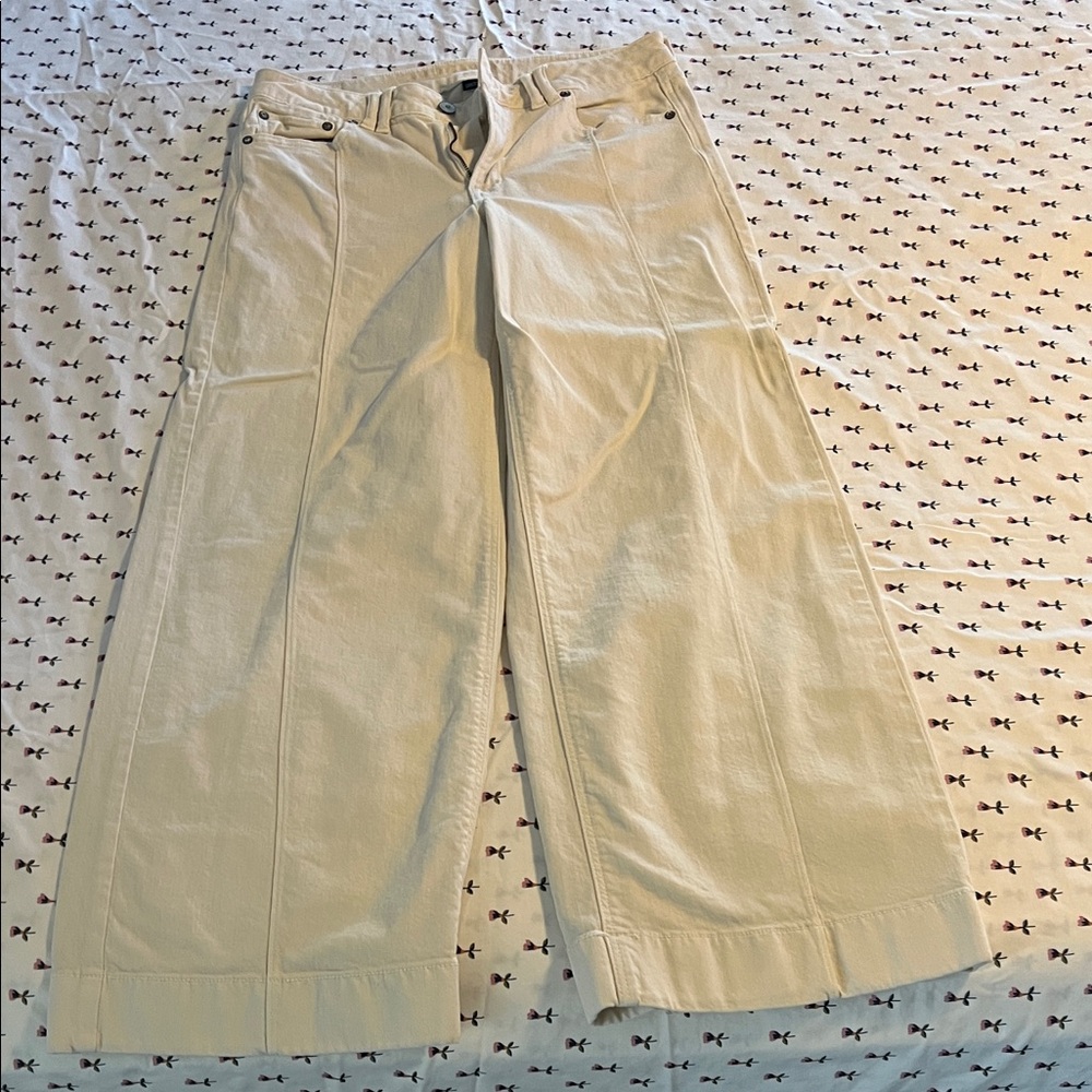 American Eagle Outfitters Cream Low Rise Baggy Wide Leg Jeans. Size 8